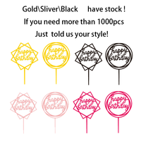 Décoration de gâteau en acrylique Happy Birthday Cake Topper Décorations de gâteaux circulaires et en forme de cœur