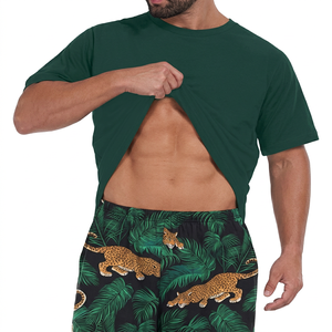 Conjunto de Shorts de Punto con Estampado Animal para Hombre, Talla Grande, Estilo Casual de Verano, Camiseta con Logotipo Frontal y Shorts con Estampado de Leopardo Verde - Product Image 3