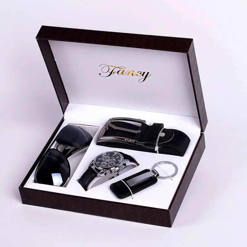 Мужские часы/солнцезащитные очки/цепочка для ключей/ремешок/подарочный набор, мужские деловые часы с несколькими часовыми поясами подарок для отца