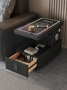 Table <span class=keywords><strong>console</strong></span> multifonctionnelle moderne en bois de pin massif avec plateau en <span class=keywords><strong>verre</strong></span>, chargement USB, affichage LED, écologique, pour salon et chambre à coucher - Product Image 5