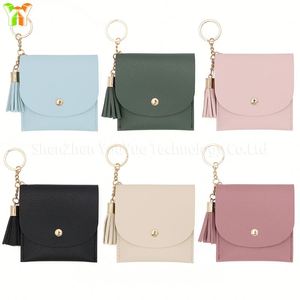 Pu Leather <b>Wallet</b> Mini Coin With Tassel <b>Metal</b> Ring Keychain Thin Clutch Key Bag Fashion Card Holder Purse - Product Image 2