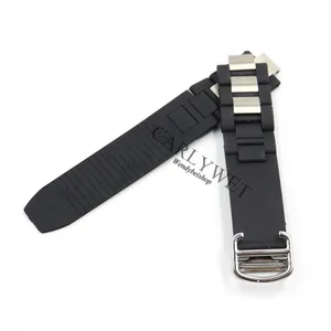 En Stock en EE. UU. y Libre de Impuestos para <span class=keywords><strong>Cartier</strong></span> 21 W10198U2 W10125U2 W10197U2 W10184U2 Correa de Reloj de <span class=keywords><strong>Caucho</strong></span> Negro de 20mm con Cierre Plateado - Product Image 3