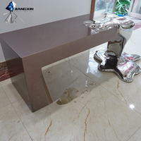 Table basse en acier inoxydable liquide - Finition miroir - Design à effet d'ondulation de l'eau - Moulage par compression de précision - JIANGXIN YSJJ-018