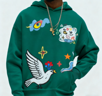 Sweat à capuche et pantalon de marque Y2K ensemble deux pièces 100% coton survêtement dessiné à la main survêtements décontractés à motif unique