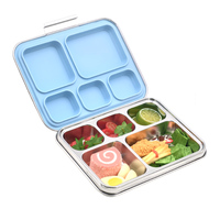 Boîte à lunch bento en acier inoxydable très vendue pour enfants, sans BPA, 5 compartiments, anti-fuite, couleur personnalisée