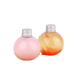 Bottiglia di succo di alta qualità da 250ml bottiglia di succo di plastica a forma di palla in PET per uso alimentare con coperchio in alluminio
