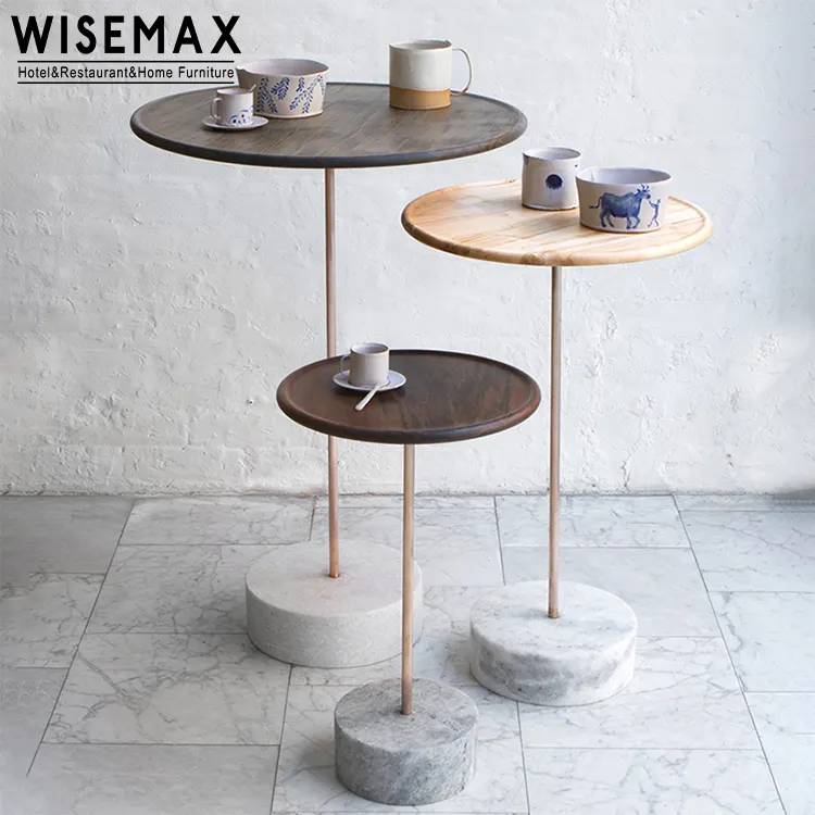 WISEMAX 가구 현대 거실 가구 돌 기초를 가진 둥근 나무로 되는 탁자 단단한 나무 정상 호두 색깔 커피용 탁자