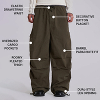 Pantalon de jogging plissé Hudao pour homme, coupe ample, 6 poches, genoux plissés, style parachute, streetwear, avec cordon de serrage, haute qualité