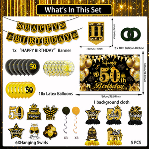 Grand ensemble de décorations pour le 30e <span class=keywords><strong>anniversaire</strong></span> pour hommes et femmes, noir et or, avec toile de fond, ballons et bannière pour le 30e <span class=keywords><strong>anniversaire</strong></span> - Product Image 2