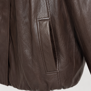 Artificial Fur Women's Short Slim-fit Eco-Friendly <b>Bomber</b> <b>Jacket</b> with Spring Stand Collar Full Sleeves Solid leather <b>jacket</b> - Product Image 5