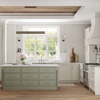 Nouvelle conception de luxe, armoires de cuisine en bois massif en chêne laqué MDF avec îlot, armoire de cuisine blanche