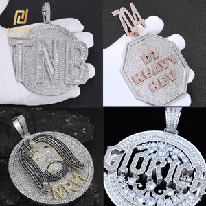 Pendentif NUOYA Iced Out, bijoux hip-hop, nom personnalisé, pendentif rond entièrement serti de CZ, pendentif lettre diamant scintillant - Product Image 2