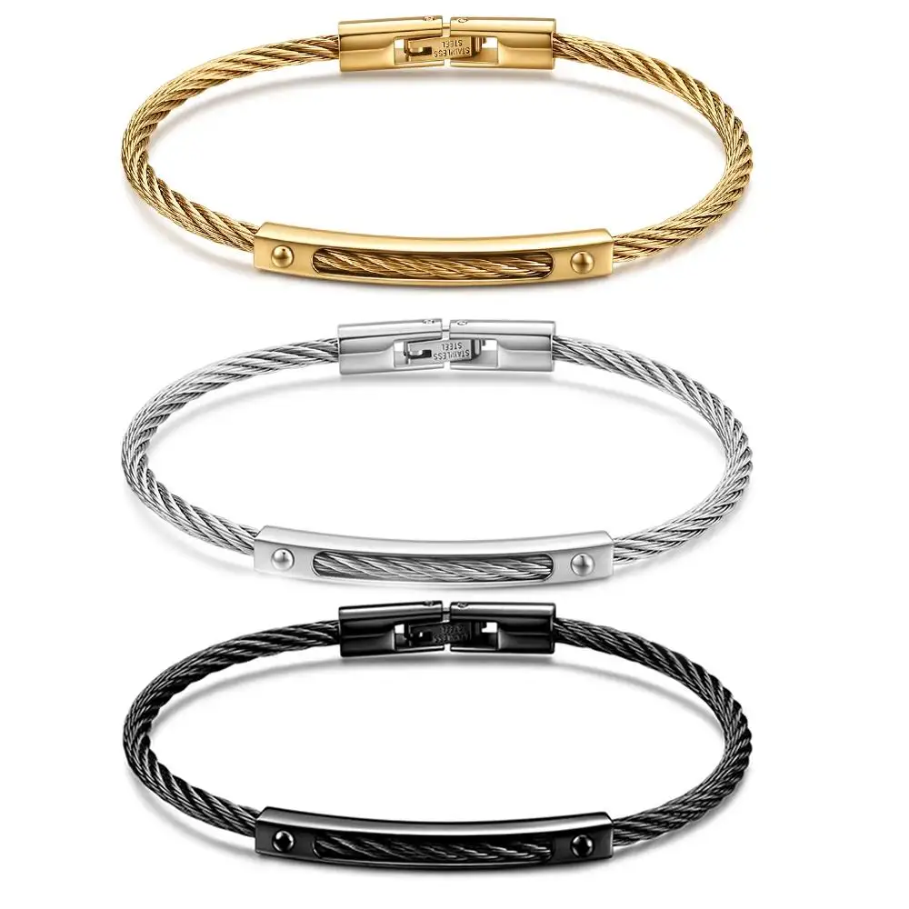 2024 Trendy Unisex Acero inoxidable Twist Rope Cable Wire Hand Chain 18K Pulseras de oro