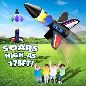 Lanzador de cohetes eléctrico al aire libre para niños, modelo de cohete volador eléctrico de juguete que lanza hasta 150 pies con paracaídas, tierra segura