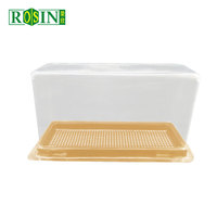 Boîte à gâteau en mousse rectangulaire transparente en PET de qualité alimentaire personnalisée avec base dorée, emballage en plastique jetable