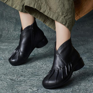 Bottes pour hommes en cuir de vachette, style britannique, faites à la main, à lacets, à talon bloc, pour l'automne et l'hiver - Product Image 3