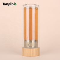 Gobelet en verre borosilicate à double paroi avec couvercle en bambou écologique de 350 ml, infuseur à thé long en acier inoxydable, filtre à café, utilisation en extérieur