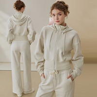 Ensemble de pantalons de survêtement et sweat à capuche court de haute qualité pour femmes, 2 pièces, tenue décontractée pour dames