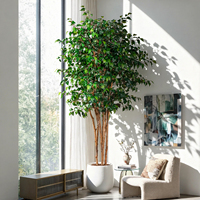 Arbre artificiel Ficus avec tronc en bois véritable et feuilles bicolores vert et bordeaux pour la décoration moderne du salon et du bureau