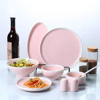 Nordic 2 тон матовый розовый остеклением домой посуда с суповую тарелку, производство Китай Свадебные кухня фарфоровая Комплектная посуда столовая посуда