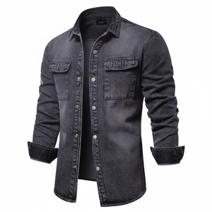 <b>Men's</b> High Quality 100% Cotton Denim <b>Jacket</b> Casual Solid Color Distressed Finish Featuring Thin Style Spring Pocket Stylish Look - Product Image 1
