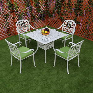Juego de Mesa y Sillas de Jardín de Aluminio Fundido Blanco Tradicional de 5 Piezas con 4 <span class=keywords><strong>Asientos</strong></span> para <span class=keywords><strong>Terraza</strong></span> y Patio - Product Image 3