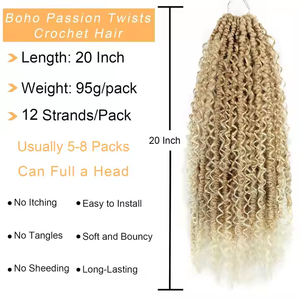 Afro Passion Twist Hair 20Inch Synthétique Ondulé Boho Bomb Extensions de cheveux au crochet Tresses au crochet pré-torsadées - Product Image 2