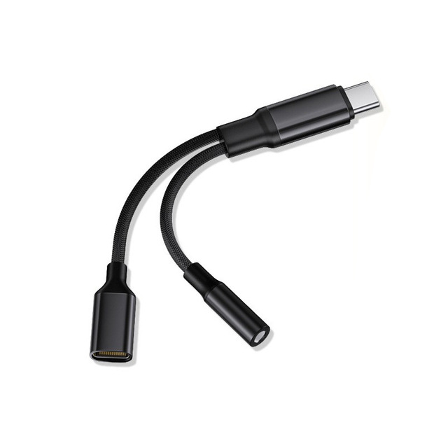 USB C to 3.5mm Jack Adapter with PD Charging, Nylon Braided Type C Audio Splitter for Headphones, Listening & Charging