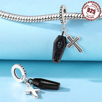 Clásico Retro S925 Cruz de plata esterlina encanto antiguo ataúd colgante de Halloween para la fabricación de joyas regalo de fiesta de Halloween