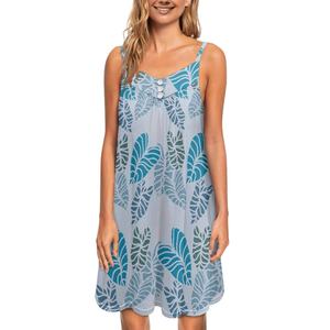 Kalo Taro Neutral Taupe Hawaiian Print Mujeres <span class=keywords><strong>Aloha</strong></span> Slip Dress Custom Kalo Taro Hawaiian Print Spaghetti Dress Dropshipping - Product Image 3