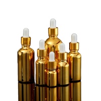 Flacon compte-gouttes en verre argenté avec bouchon à vis doré pour huiles essentielles et crèmes cosmétiques, disponible en 5ml, 10ml, 15ml, 20ml, 30ml, 50ml, 100ml