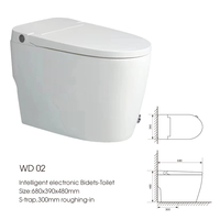 Vente directe cuvette de toilette allongée intelligente monobloc sans chauffage électrique avec capteur de rinçage des fesses féminines lavage monté au sol