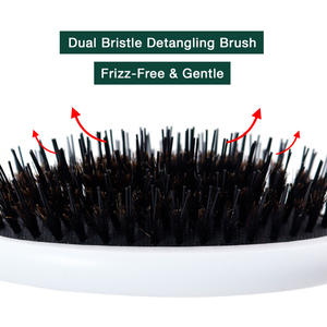 Eco-friendly Bamboo Wooden <b>Hair</b> <b>Brush</b> Custom Logo Nylon Boar Bristle <b>Massage</b> Detangling Comb For Wig Extensions - Product Image 3