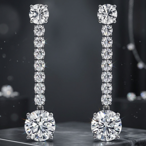 Pendientes de Diamantes Redondos en Cascada en Metal Precioso (Exquisito Regalo para Novia) - Product Image 2