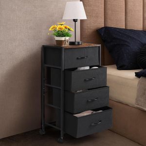 Armoire de rangement en tissu à 4 tiroirs avec roulettes pour chambre à coucher, en toile, couleur noire - Product Image 1