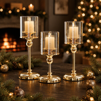 Porte-bougie en verre Hurricane, support de bougie en métal rose doré pour dîner aux chandelles, centre de table décoratif