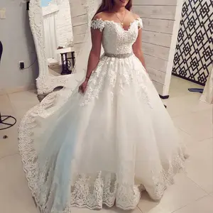 minthson Fashion Off Shoulder Sweet Heart Neck Beaded Lace A Line Bridal Gowns Designer Plus Size Wedding Dresses