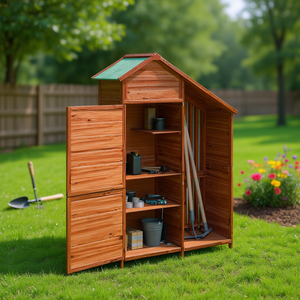 Casetta da Giardino in Legno di Pino Marrone Massiccio con Ripiani per Attrezzi e Stoccaggio, per Uso Esterno - Product Image 2