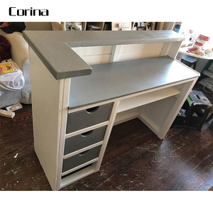 Comptoir de réception compact en pierre artificielle <span class=keywords><strong>Corina</strong></span> avec éclairage LED, garantie 10 ans, surface polie, style moderne et luxueux, convertible - Product Image 4