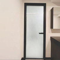 Italie design style aluminium résistant à l'humidité alliage de titane noir cadre étroit vague verre dépoli salle de bain porte battante pour douche