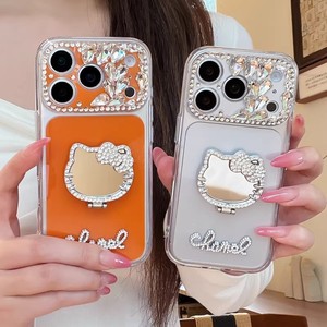 Gradient Diamond IMD Mirror KT Cat holder Phone case for iPhone 17 16 15 14 13 Pro Max Bow stand <b>Camera</b> Beads crystal back Cover - Product Image 1
