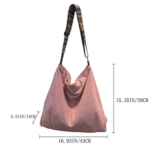 Sac messager à bandoulière large en velours côtelé, grande capacité, couleur unie, style rétro, jacquard, vente en gros personnalisée - Product Image 2