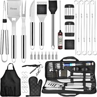 Ensemble d'outils de barbecue en acier inoxydable, 31 pièces, avec poignée tubulaire large, étui de transport zippé, pour grillades et cuisson, écologique