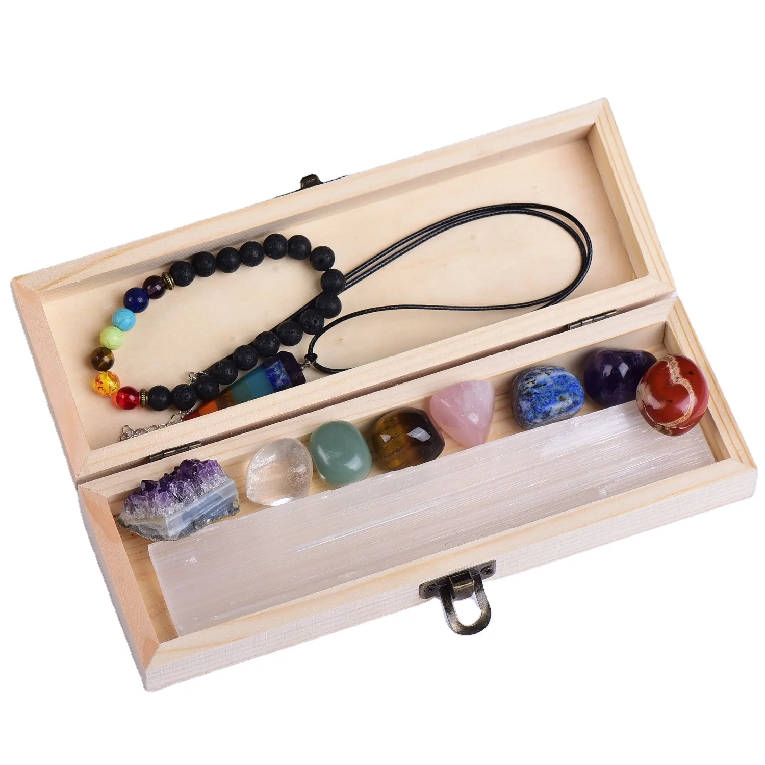 Wholesale Crystals Healing Stone 7 Chakra Sets Tumble Stones Quartz Chakra Gravel Healing Crystal Pendulum Jewelry Bracelet Set