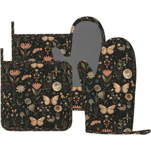 ชุดถุงมือซิลิโคนกันความร้อนสำหรับใส่ในเตาอบลายดอกไม้ดวงจันทร์ผีเสื้อสไตล์วินเทจแบบกำหนดเอง - Product Image 1