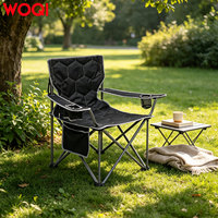 Fauteuil de camping surdimensionné rembourré WOQI avec sac isotherme, porte-gobelet et poche latérale pour adultes, robuste, capacité 500 lb, noir