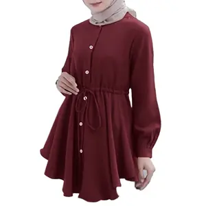 Mới nhất thiết kế Dubai quần áo hồi giáo dài tay áo xếp li Áo Tops cho người phụ nữ hồi giáo