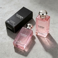 Flacon de parfum de luxe en verre gradué carré vide avec boîte, logo personnalisé, 30 ml, 50 ml, 100 ml, rose, noir
