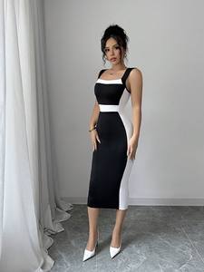 2025 nouvelles femmes élégante <span class=keywords><strong>robe</strong></span> intellectuelle grande taille français couleur bloc décontracté <span class=keywords><strong>mi</strong></span>-longueur parole longueur solide en mousseline de soie teint - Product Image 4