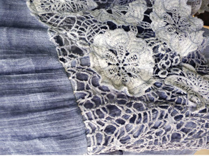 Alla moda Del Merletto Decorato <span class=keywords><strong>Blu</strong></span> Freddo Sporco di Tintura in Capo Delle Signore Tessuto Camicetta - Product Image 4
